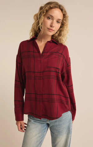 Z SUPPLY Women's Top RED / XS Z Supply River Plaid Button Up || David's Clothing ZT223751