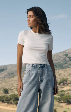 Z SUPPLY Women's Top WHITE / XS Z Supply Second Skin Cropped Tee || David's Clothing ZT251232