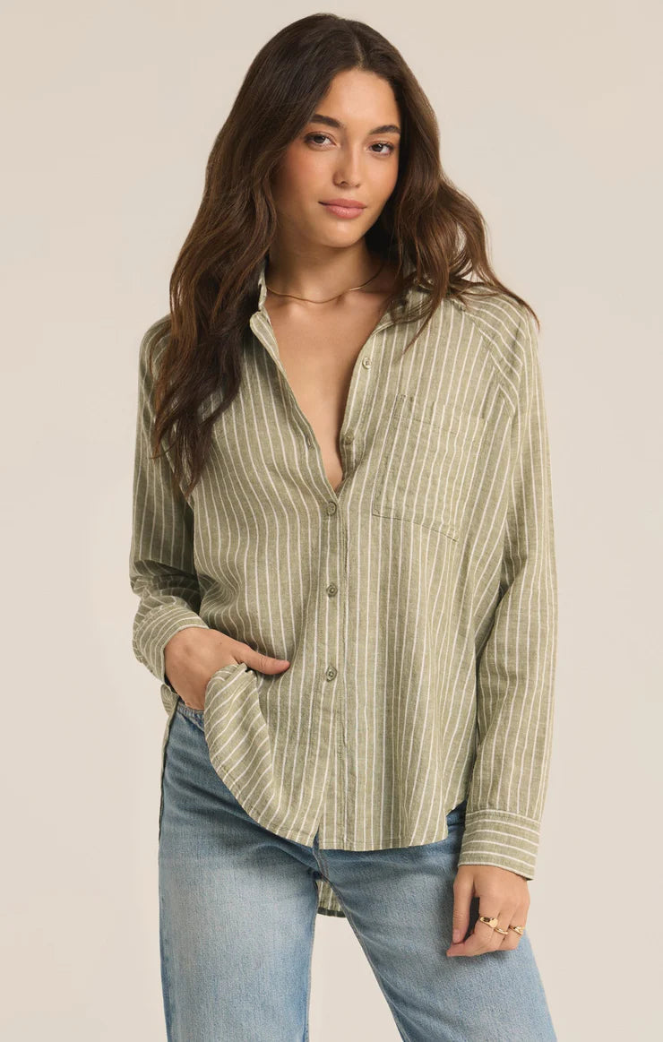 Z SUPPLY Women's Top MEADOW / XS Z Supply Perfect Linen Stripe Top || David's Clothing ZT241189M