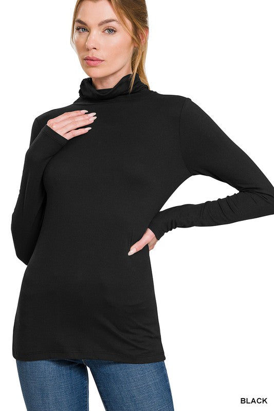 ZENANA Women's Top BLACK / S Premium Microfiber Mock Neck Top || David's Clothing MT-2055MB