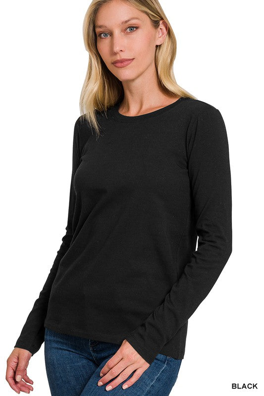 ZENANA Women's Top Cotton Crew Neck Long Sleeve T-Shirt