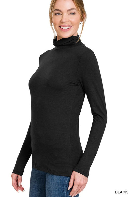 ZENANA Women's Top BLACK / S Premium Microfiber Mock Neck Top || David's Clothing MT-2055MB