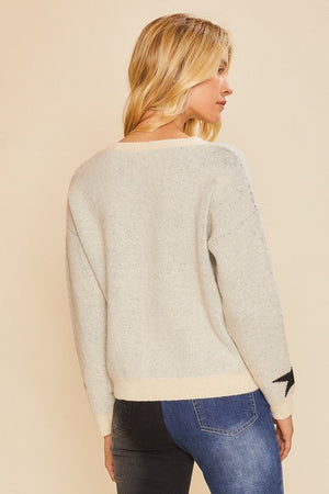 ANNIEWEAR Women's Sweater Round Neck Star Printed Soft Sweater || David's Clothing
