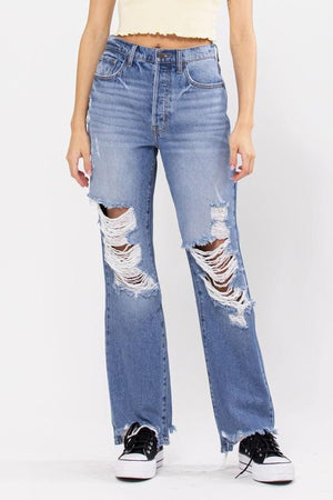 CELLO JEANS Women's Pants Cello Super High Rise Distress Dad Jean || David's Clothing