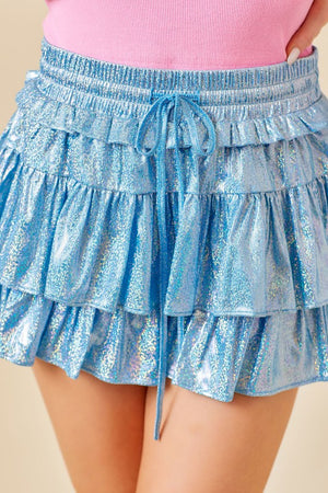 DAY + MOON Women's Skirts Sparkle Tiered Ruffle Skort || David's Clothing