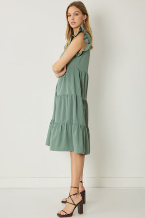 ENTRO INC Women's Dress V-Neck Short Sleeve Tiered Midi Dress || David's Clothing