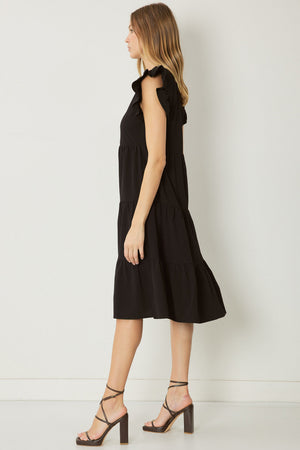 ENTRO INC Women's Dress V-Neck Short Sleeve Tiered Midi Dress || David's Clothing