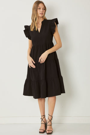 ENTRO INC Women's Dress V-Neck Short Sleeve Tiered Midi Dress || David's Clothing