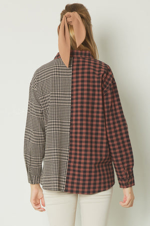 ENTRO INC Women's Top Mixed Checkered Print Flannel Top || David's Clothing