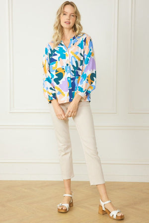 ENTRO INC Women's Top Print Button Up Long Sleeve Top || David's Clothing