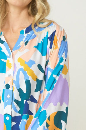 ENTRO INC Women's Top Print Button Up Long Sleeve Top || David's Clothing