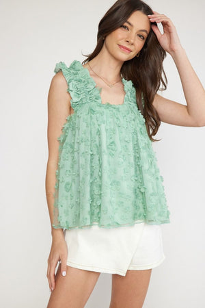 ENTRO INC Women's Top SAGE / S Tulle Sleeveless Square Neck Top || David's Clothing T19848