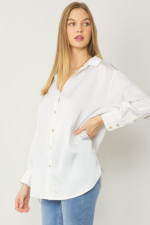 ENTRO INC Women's Top Satin Button Up Collared Top || David's Clothing