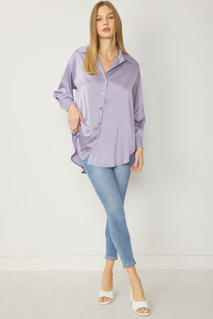 ENTRO INC Women's Top Satin Button Up Collared Top || David's Clothing