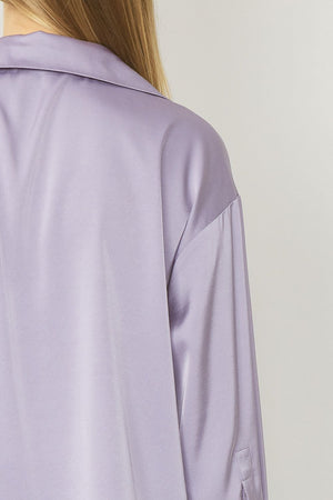 ENTRO INC Women's Top Satin Button Up Collared Top || David's Clothing