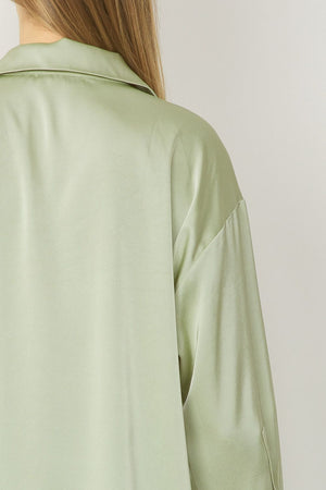 ENTRO INC Women's Top Satin Button Up Collared Top || David's Clothing