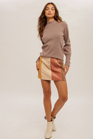 HEM AND THREAD I Women's Skirts Color Block Corduroy Mini Skirt || David's Clothing