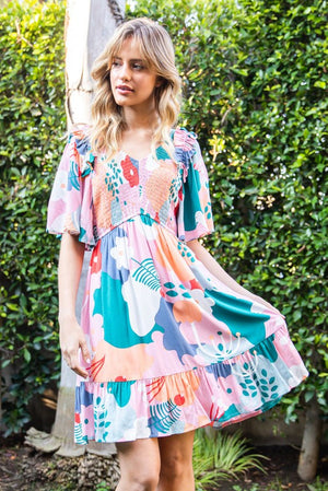 JODIFL Women's Dresses MAUVE / S Multicolor Flower Print Dress || David's Clothing G20771