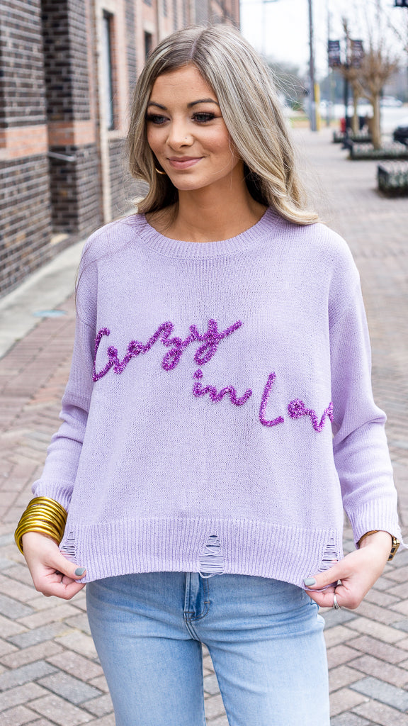 LELIS COLLECTION Women's Sweaters LAVENDER / XS Crazy In Love Tinsel Sweater || David's Clothing MWT6057