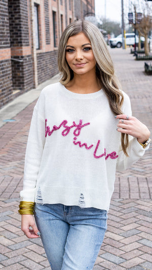 LELIS COLLECTION Women's Sweaters IVORY / XS Crazy In Love Tinsel Sweater || David's Clothing MWT6057