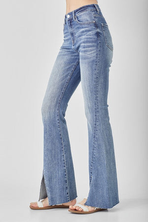 Risen Jeans Women's Jeans Risen Jeans High Rise Twisted Hem Flare Jeans || David's Clothing