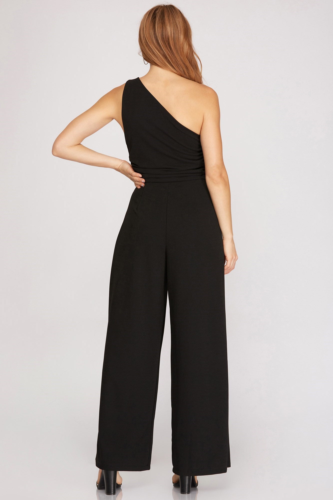 SHE AND SKY Women's Jumpsuit Sleeveless One Shoulder Heavy Knit Pleated Jumpsuit || David's Clothing