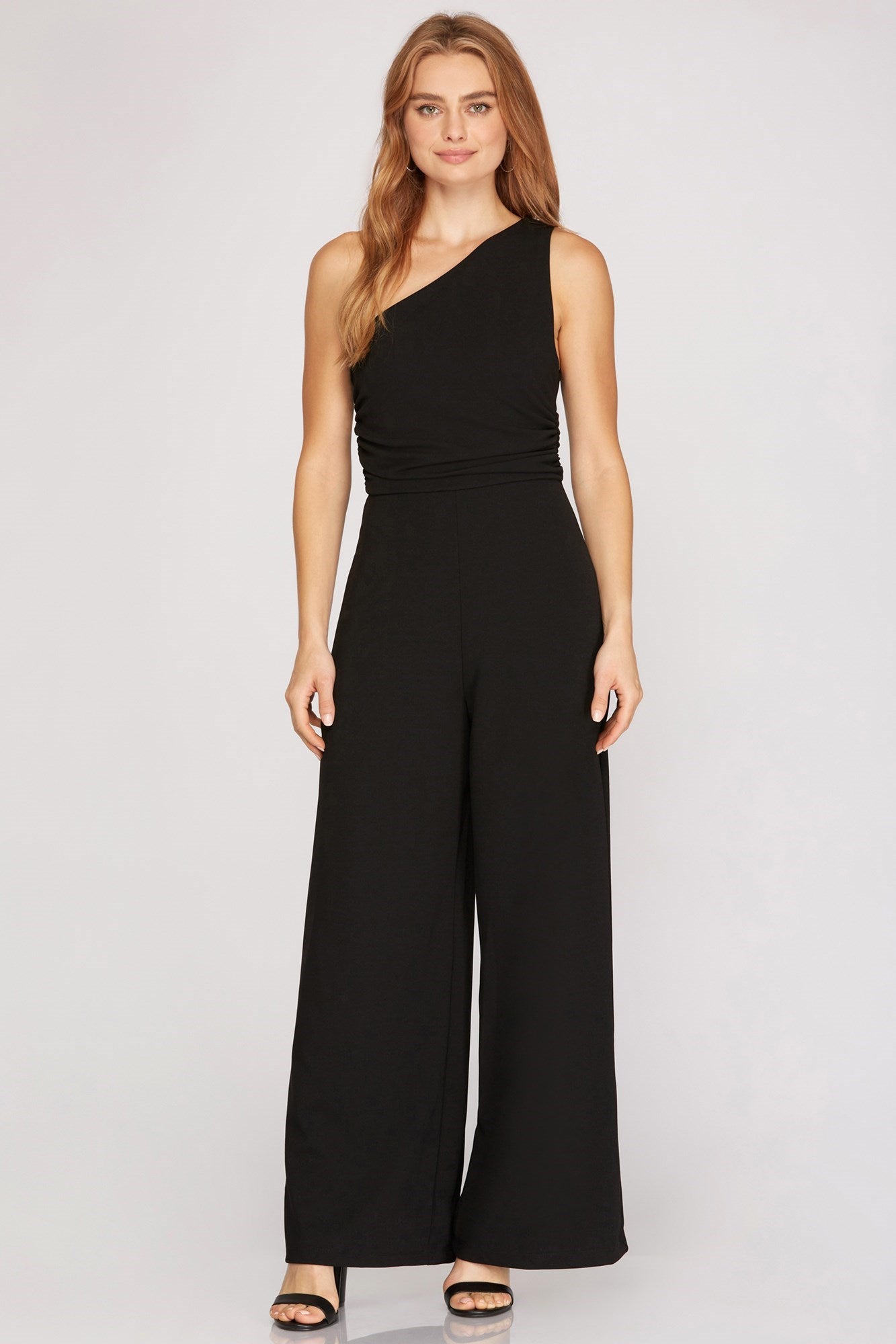 SHE AND SKY Women's Jumpsuit Sleeveless One Shoulder Heavy Knit Pleated Jumpsuit || David's Clothing