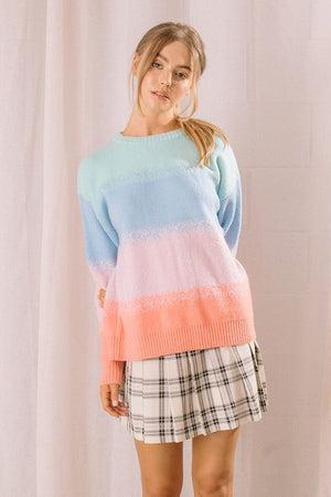 STORIA Women's Sweater Pastel Ombre Pullover Knit Sweater || David's Clothing