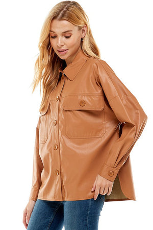 TCEC Women Jackets Faux Leather Oversized Shacket || David's Clothing