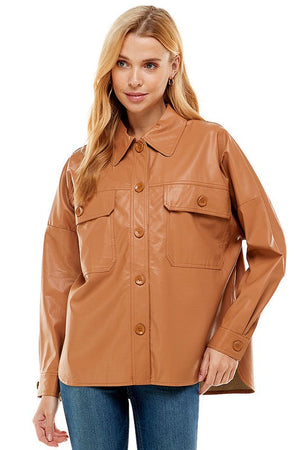 TCEC Women Jackets Faux Leather Oversized Shacket || David's Clothing