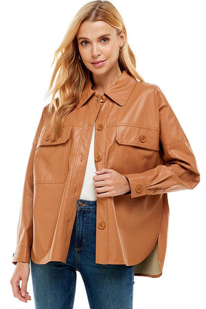 TCEC Women Jackets Faux Leather Oversized Shacket || David's Clothing