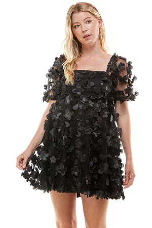 TCEC Women's Dress BLACK / S 3D Floral Square Neck Dress || David's Clothing CD02671