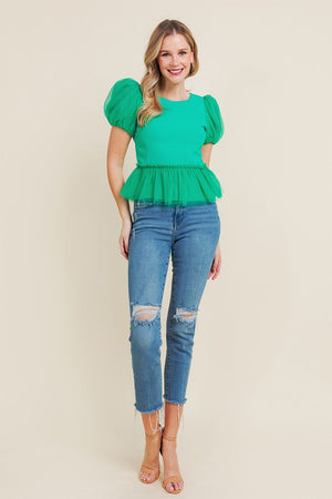 TCEC Women's Top Mesh Ruffle Top || David's Clothing