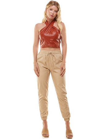 TCEC Women's Top PU Halter Top || David's Clothing